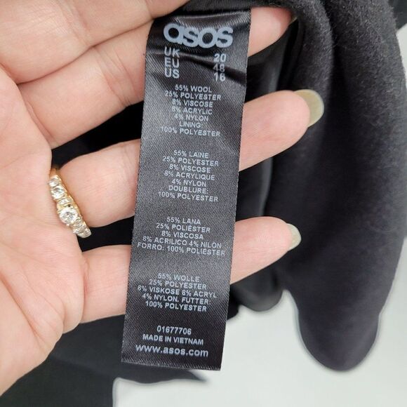 ASOS Curve Peacoat Wool Feminine Military Belted Long Black 16 Trenchcore - Picture 16 of 17